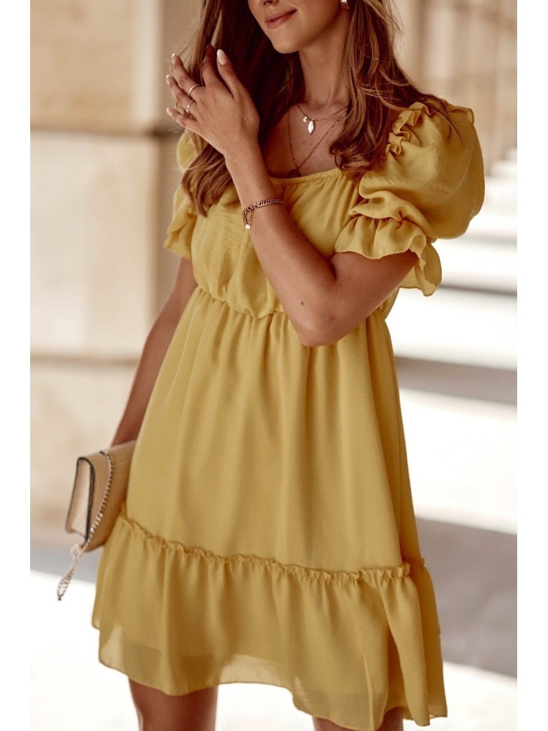 Smooth dress with ruffles, yellow 3056 - Online store - Boutique